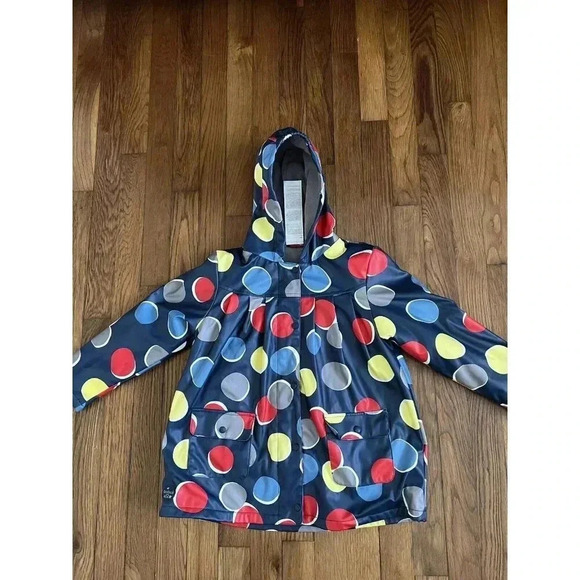 Boboli Linen Raincoat Girls Blue Polka Dot Rain Jacket Size 6 - Picture 2 of 9